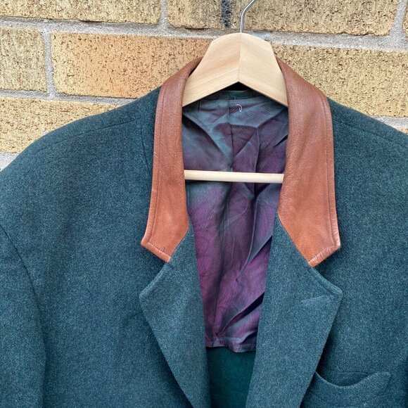 Vintage 1960s Marlboro Classics Wool Leather Jacket Size 48 Green - Picture 6 of 16